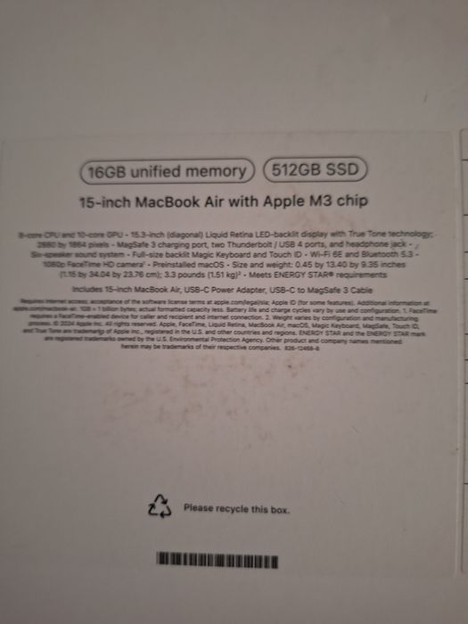 MacBook Air 15 M3 16/512GB идеал холатда!