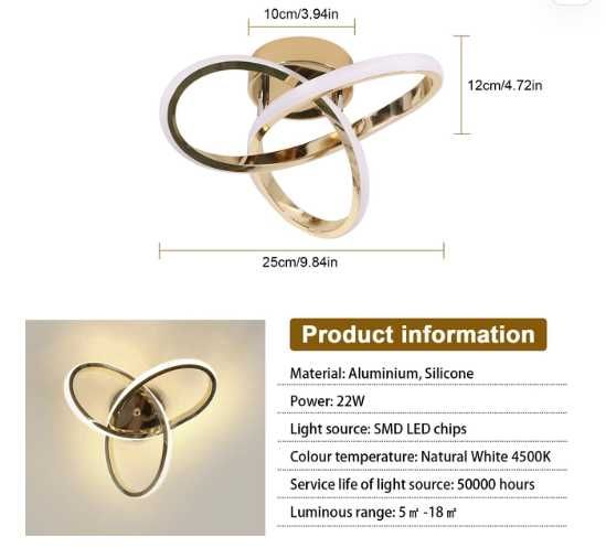 Lustra cu leduri 36W, 4000LM, 3000K