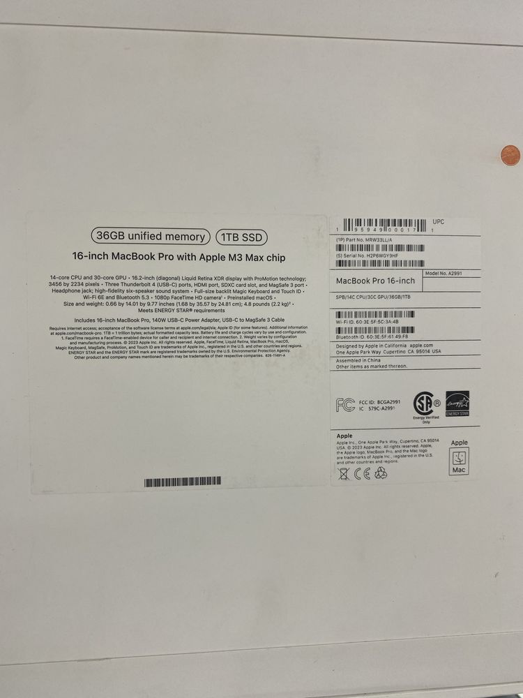 MacBook Pro 16 inch M3 Max 36GB / 1TB SSD
