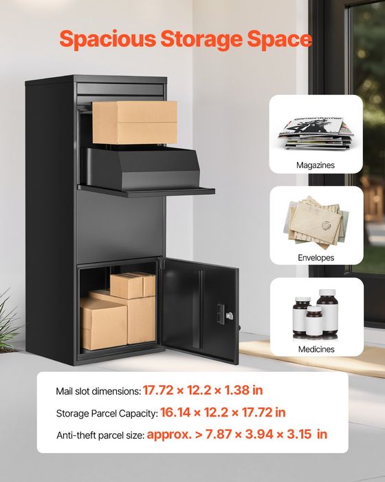 Casuta Postala Negru,Antifurt,1199mm,Otel Galvanizat