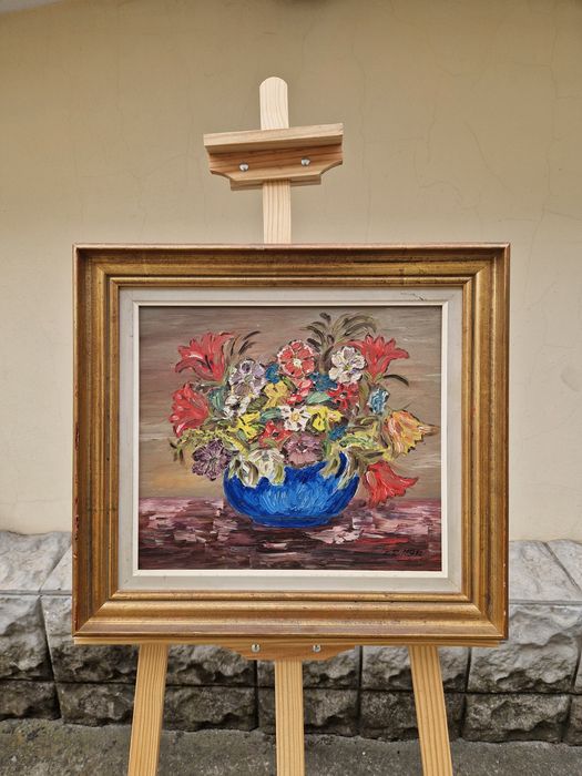 Страхотна антикварна авторска картина масло върху платно