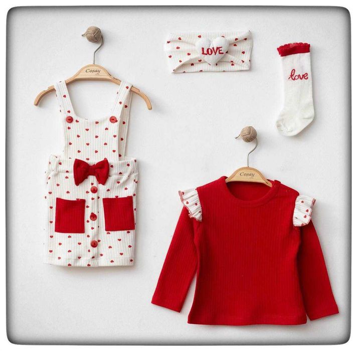 Kомплект за момиченце с червени сърчица 4 части