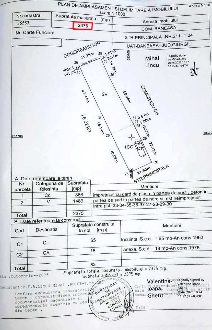 Intravilan 2375 mp. si casa renovabila Baneasa Giurgiu 43km. Bucuresti