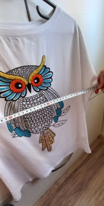 Блуза с къс ръкав и бухал от камъни М/Л