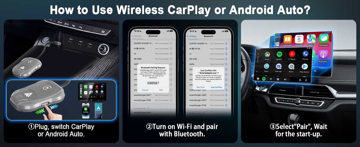 Безжичен Carplay  и Android Auto адаптер