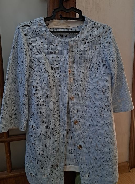 Женский ажурный пиджак, белый костюм на подкладе, б/у Звонить на ватса