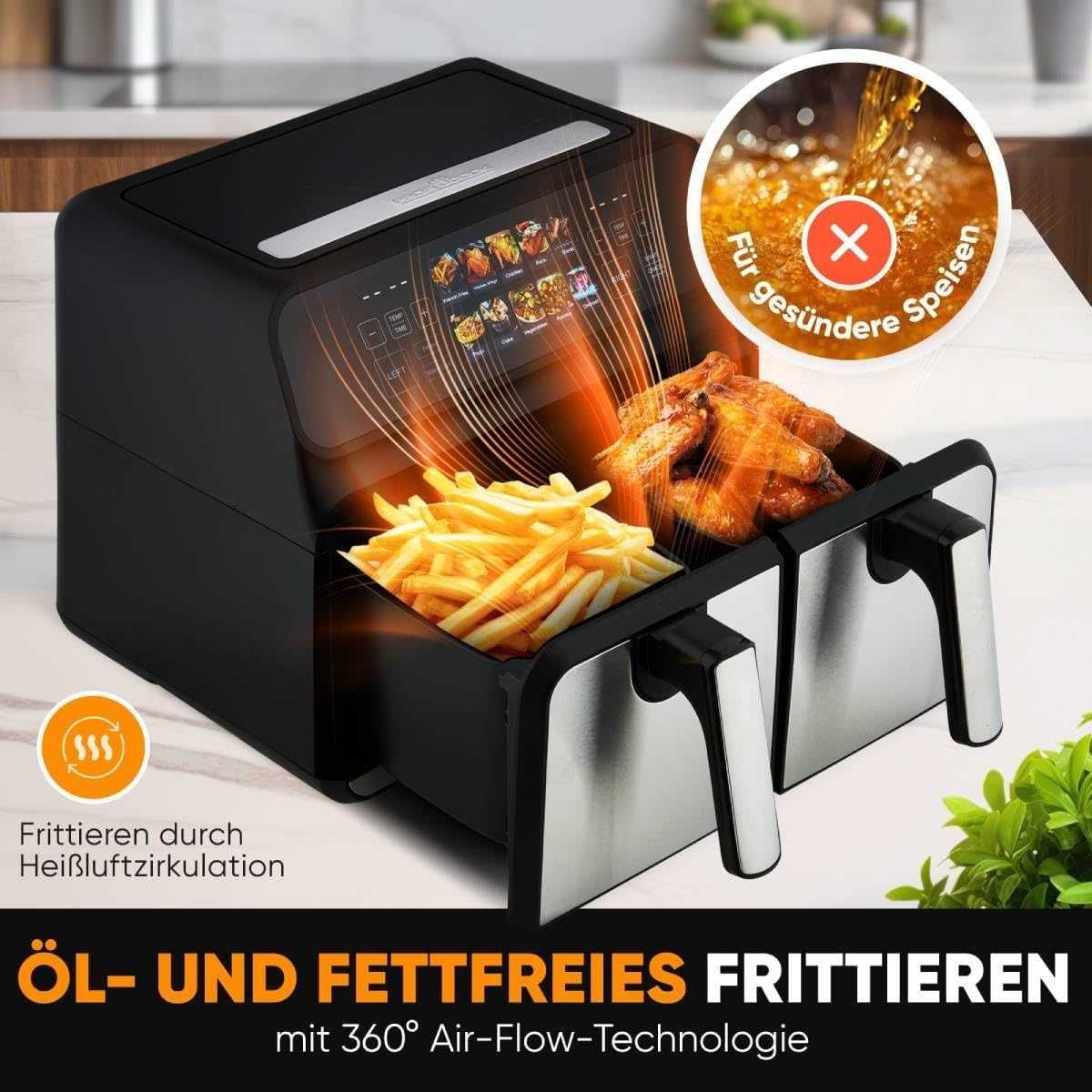 Двузонов фритюрник с горещ въздух ProfiCook 8L 2200W Еър фрайър