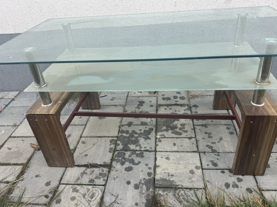 Masă de living din sticlă cu poliță, 110×60×50 cm