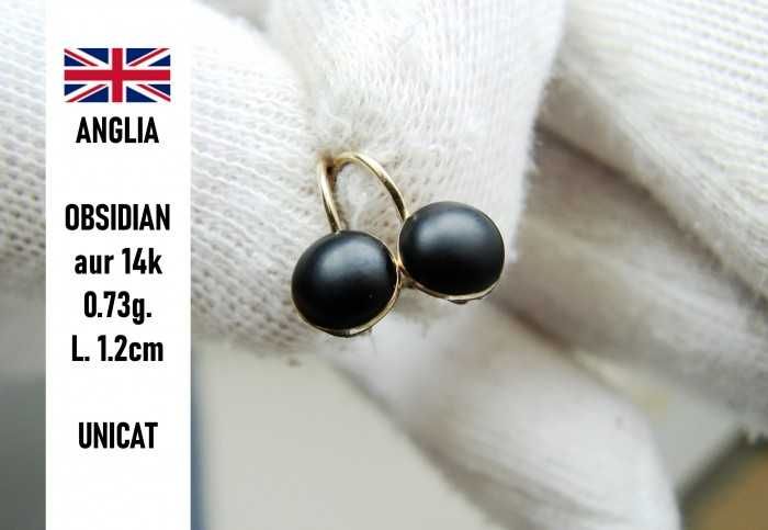 cercei aur 14k unicat cu obsidian negru
