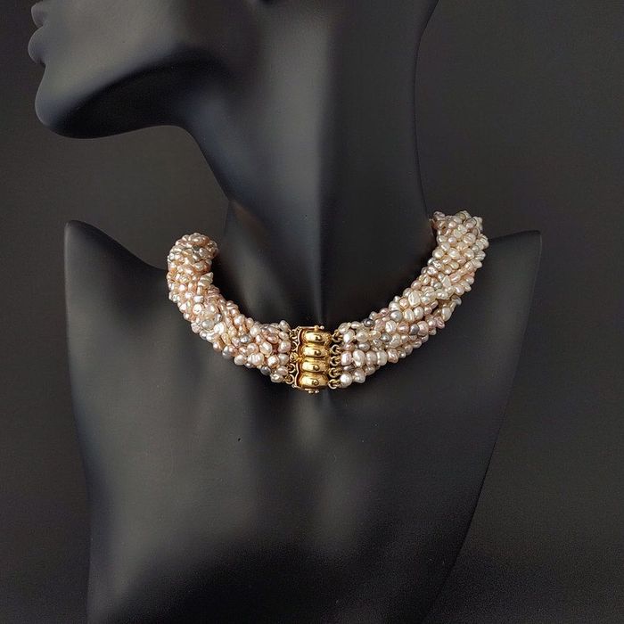 colier torchon, vintage, perle, aur 18k, Italia, certif