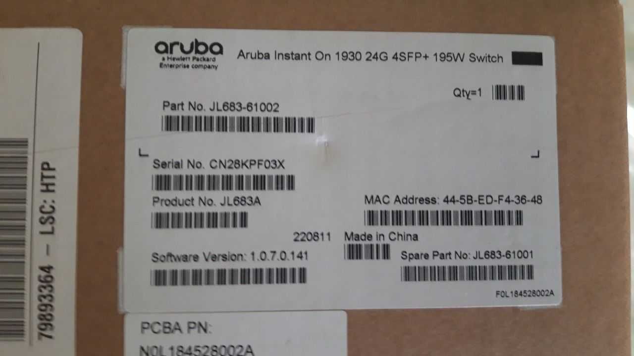 Коммутатор Aruba JL683A Instant On 1930 24G Class4 PoE 4SFP/SFP