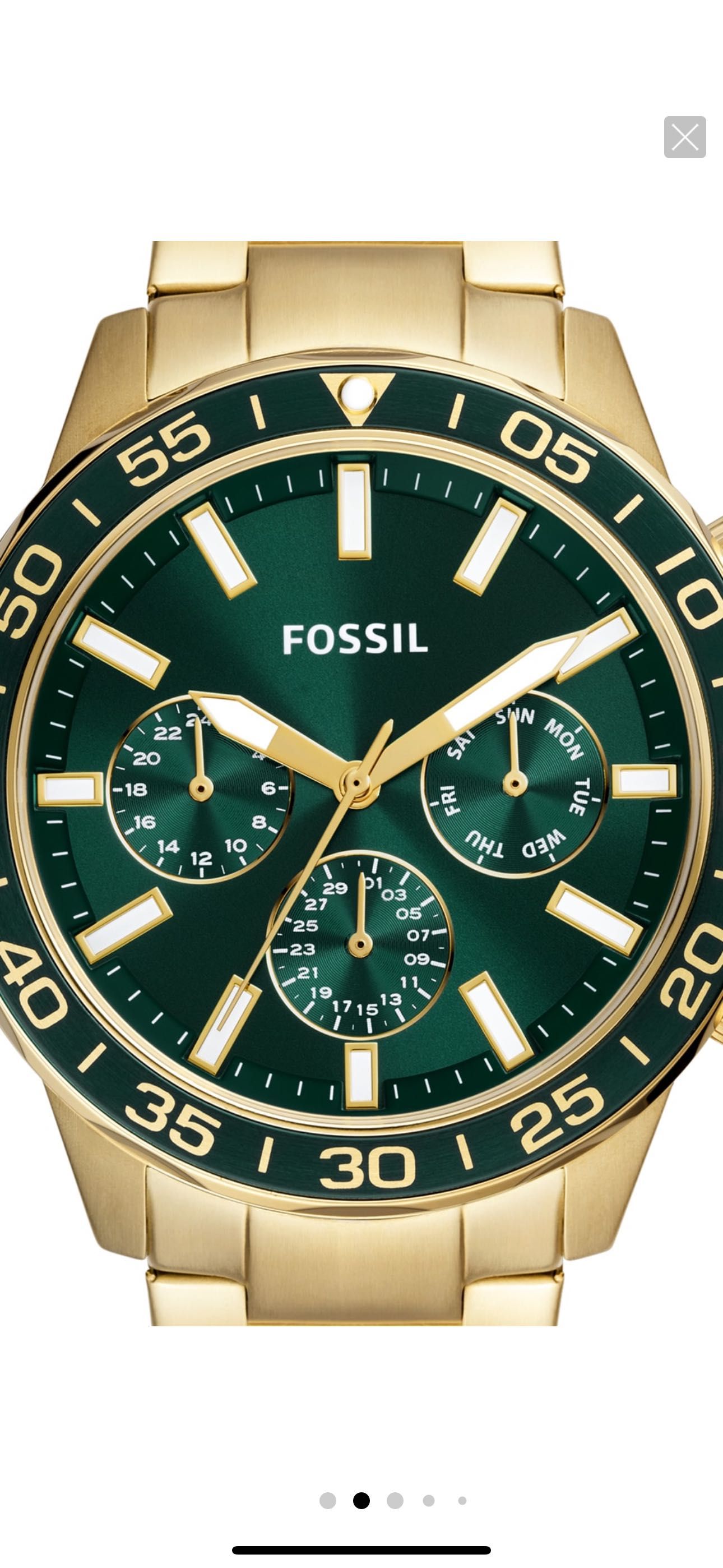 Дамски златен часовник на Fossil със зелен циферблат