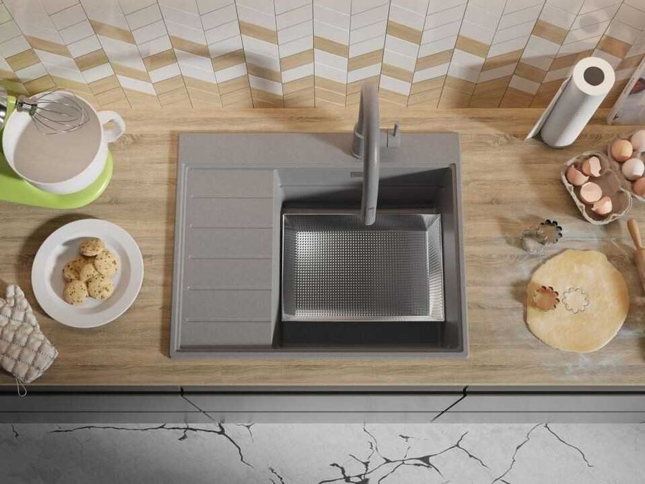 Сива гранитна кухненска мивка Сидни 620-45 Ergo Multilevel 620х500