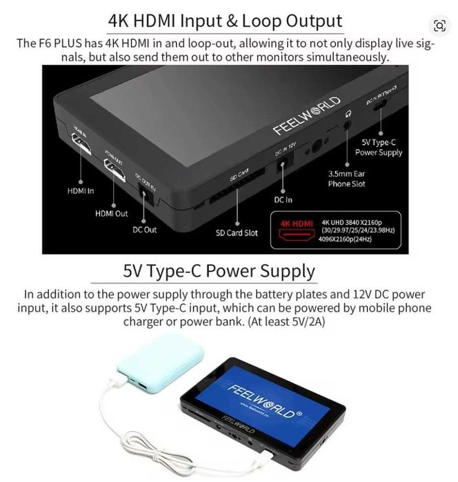 Външен монитор за фотоапарат Feelworld F6 Plus V2 Touch 6-инчов