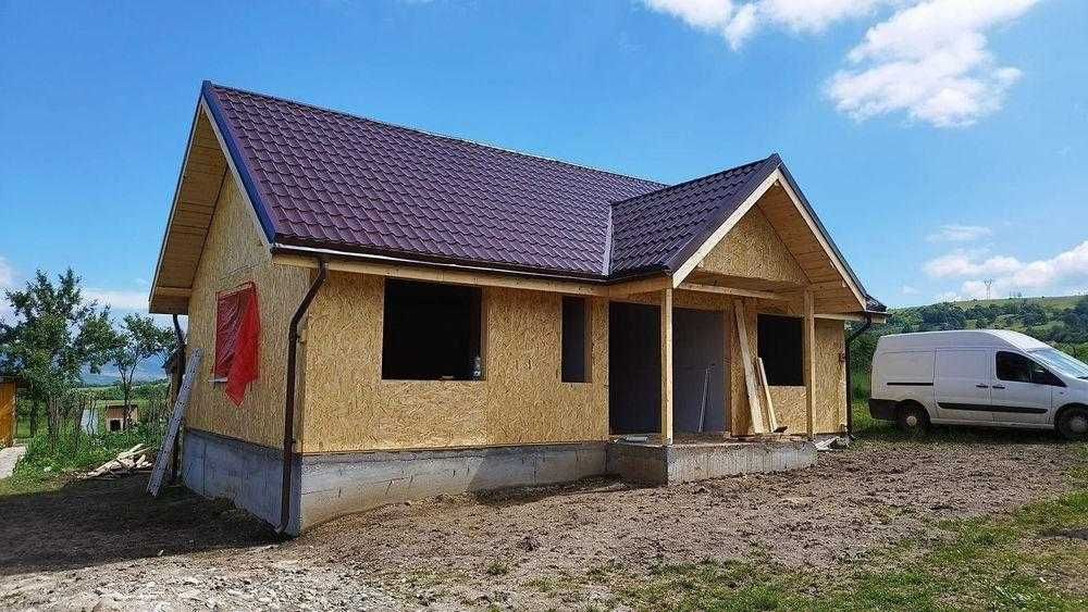 Cabana stil A-Frame, case, terase si foisoare din structura de lemn