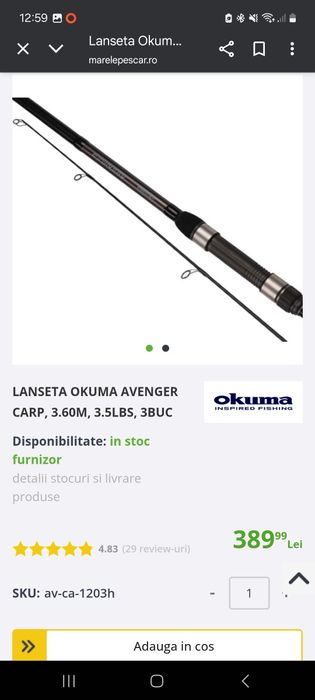 Set 3 lansete okuma avenger de 3.60m 3,5lb 3tronsoane