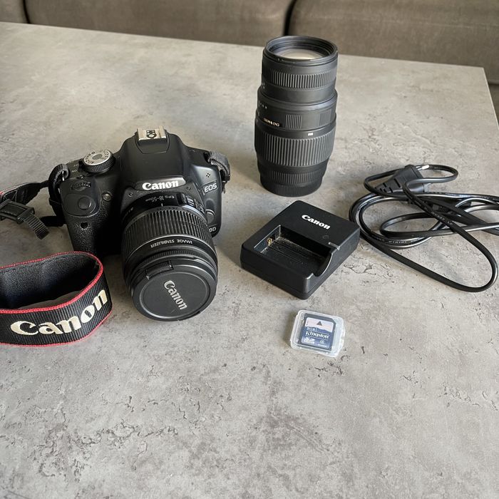 Canon 500D + обектив + чанта + две SD карти 8gb, 32gb