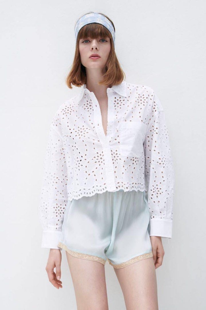 ZARA бродирана кроп риза р-р М и р-р С