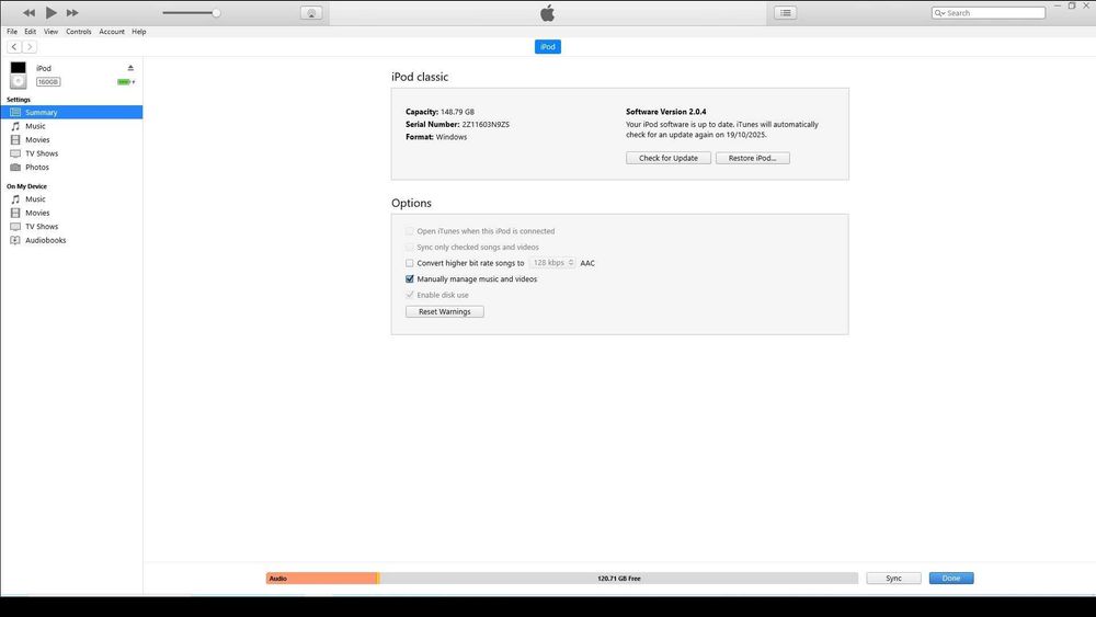 Ipod Classic 7th gen SSD 160GB MC293 perfect functional,testat+cablu