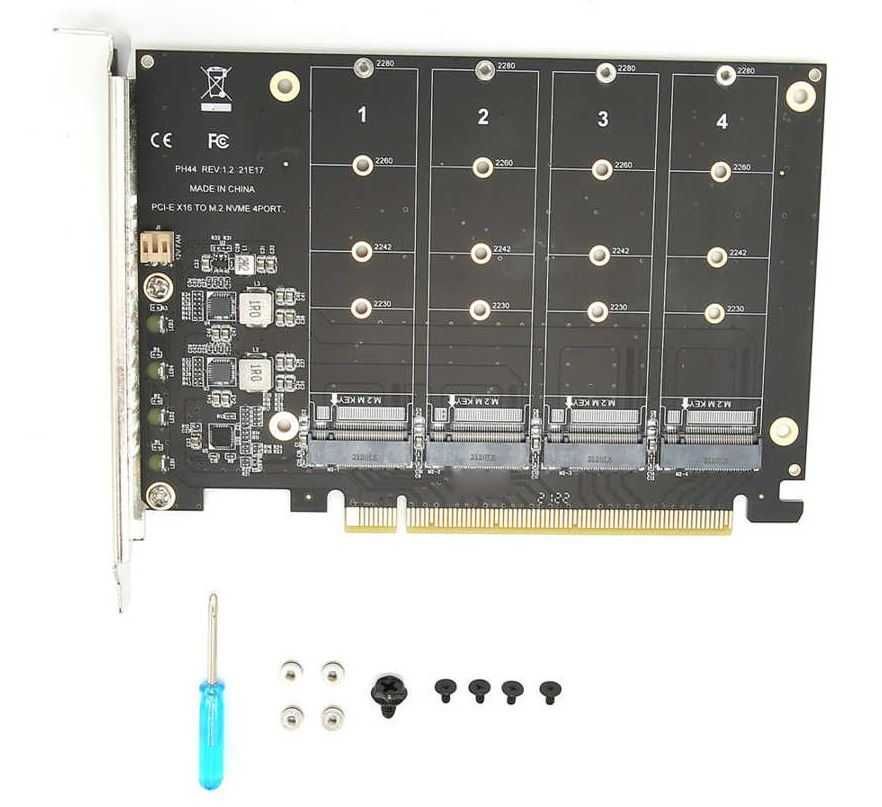 Переходная карта 4 порта M.2 NVMe SSD на PCIE X16 M Key
