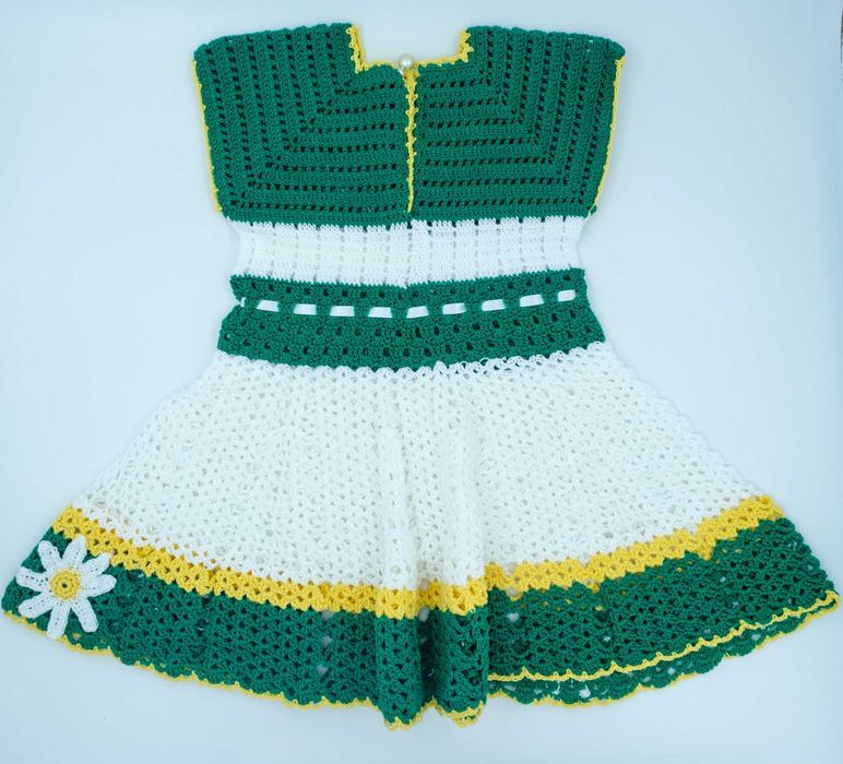 Rochie fete bumbac 1-2 ani verde cu alb