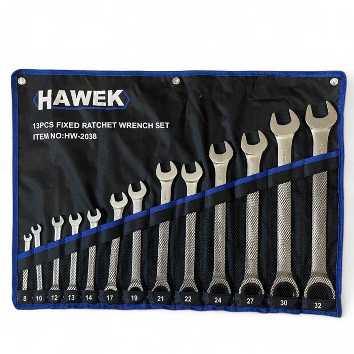 Комплект звездогаечни тресчотни ключове 8 – 32 мм 13 части Hawek