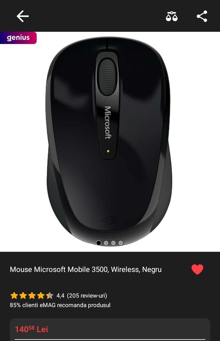 Mouse NOU sigilat Microsoft Mobile 3500  Wireless Negru