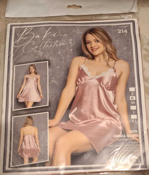 Camasa noapte dama, culoare roz prafuit din satin, marimile S si M