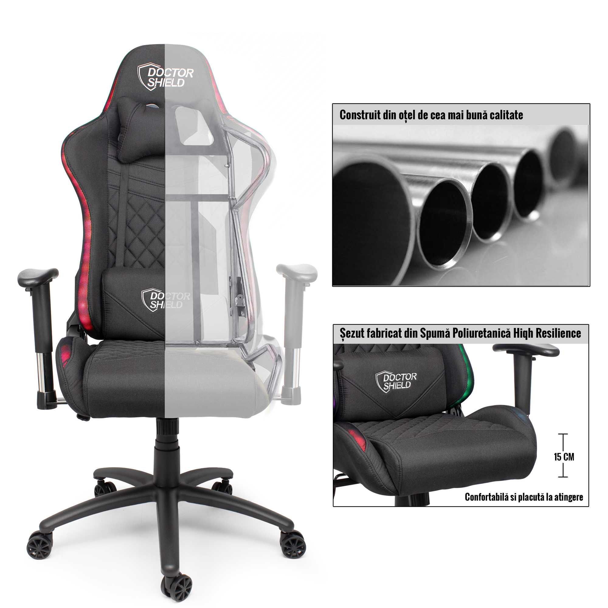 Scaun Gaming Dr.Shield Solar X, Iluminare RGB -  Textil