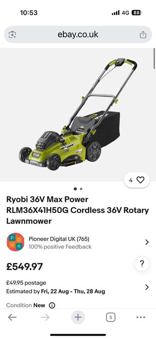 Ryobi Mașină de tuns iarba 36V 40cm Ryobi