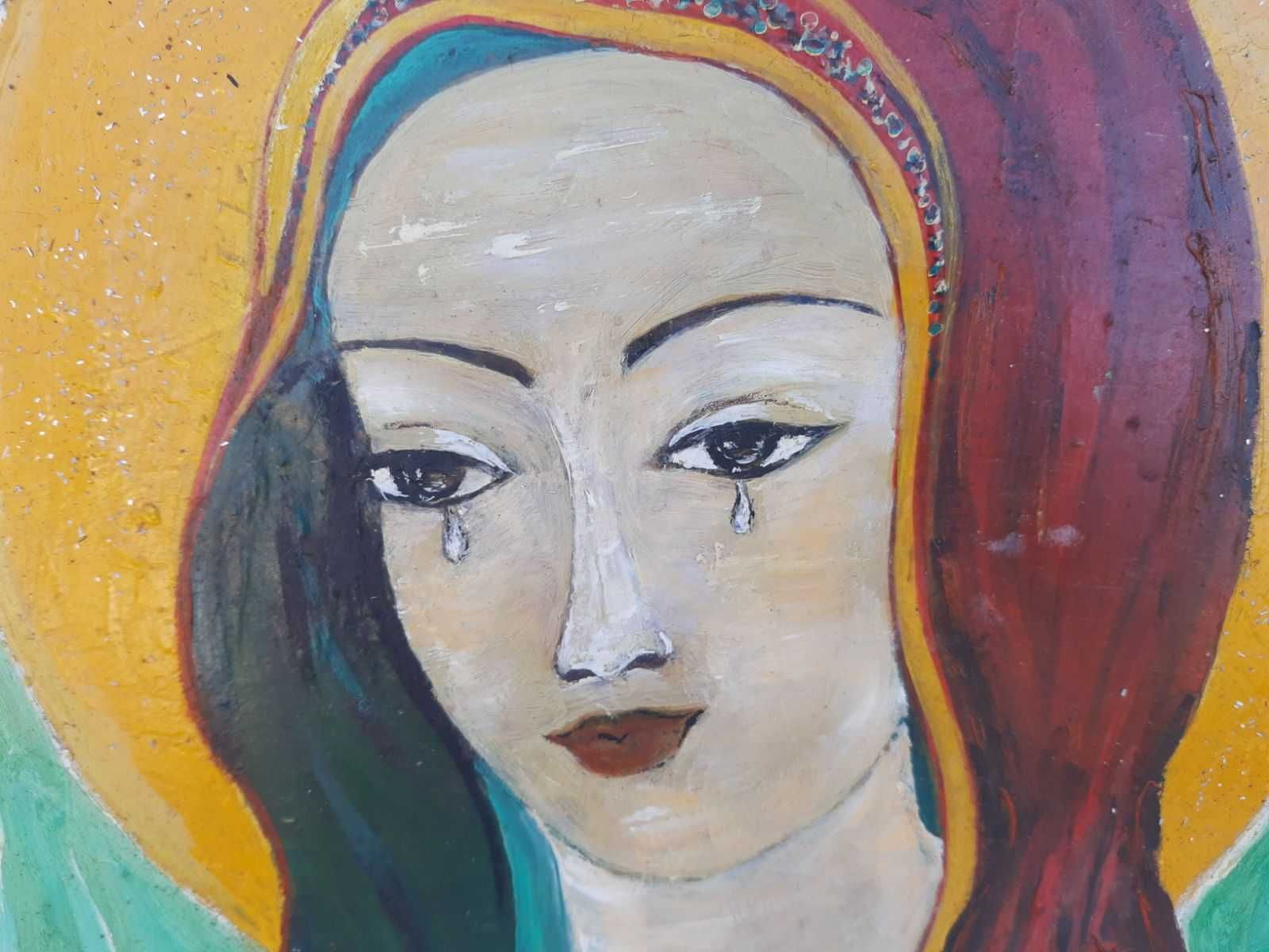 Старинна картина с рамка Елена Николова 1967г Плачещата Дева