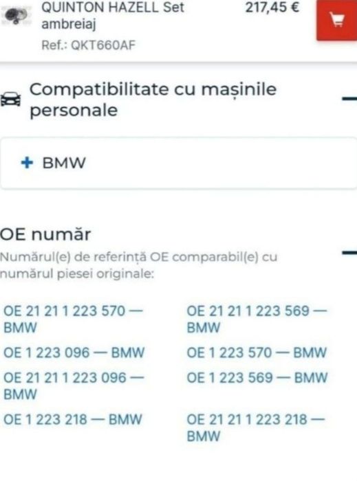 Kit ambreaji compatibil cu gama de mașini detali în descriere