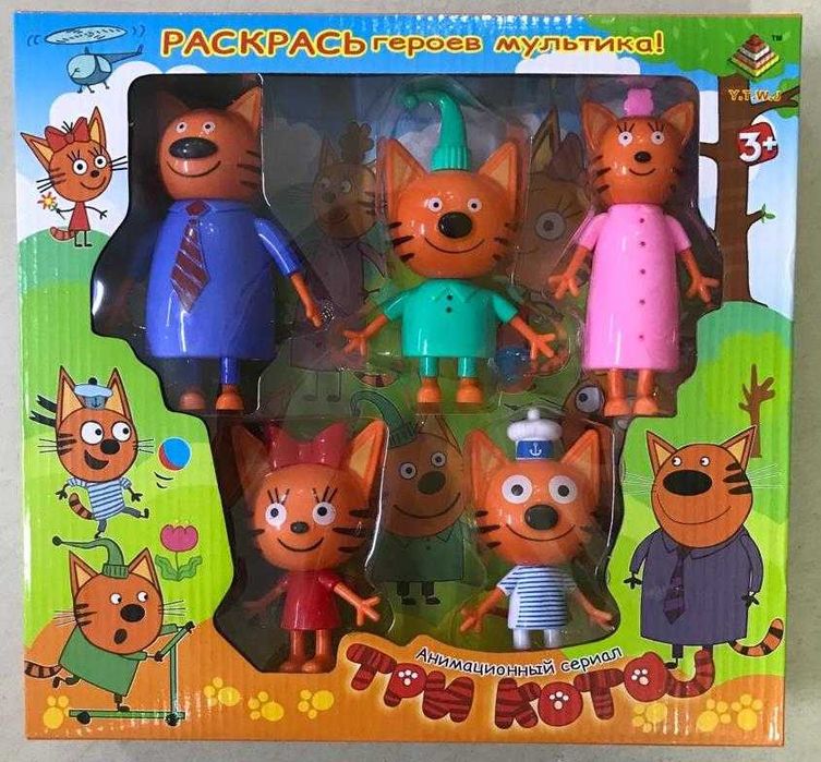 Набор фигурок 3 кота 5 героев с эффектом погремушки новый