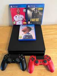 PS4 250GB cu 2 controlere + FIFA20+FIFA22+A WAY OUT