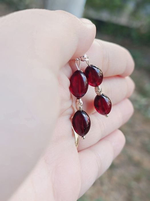 Vechi cercei din argint de 925 cu chihlimbar natural presat