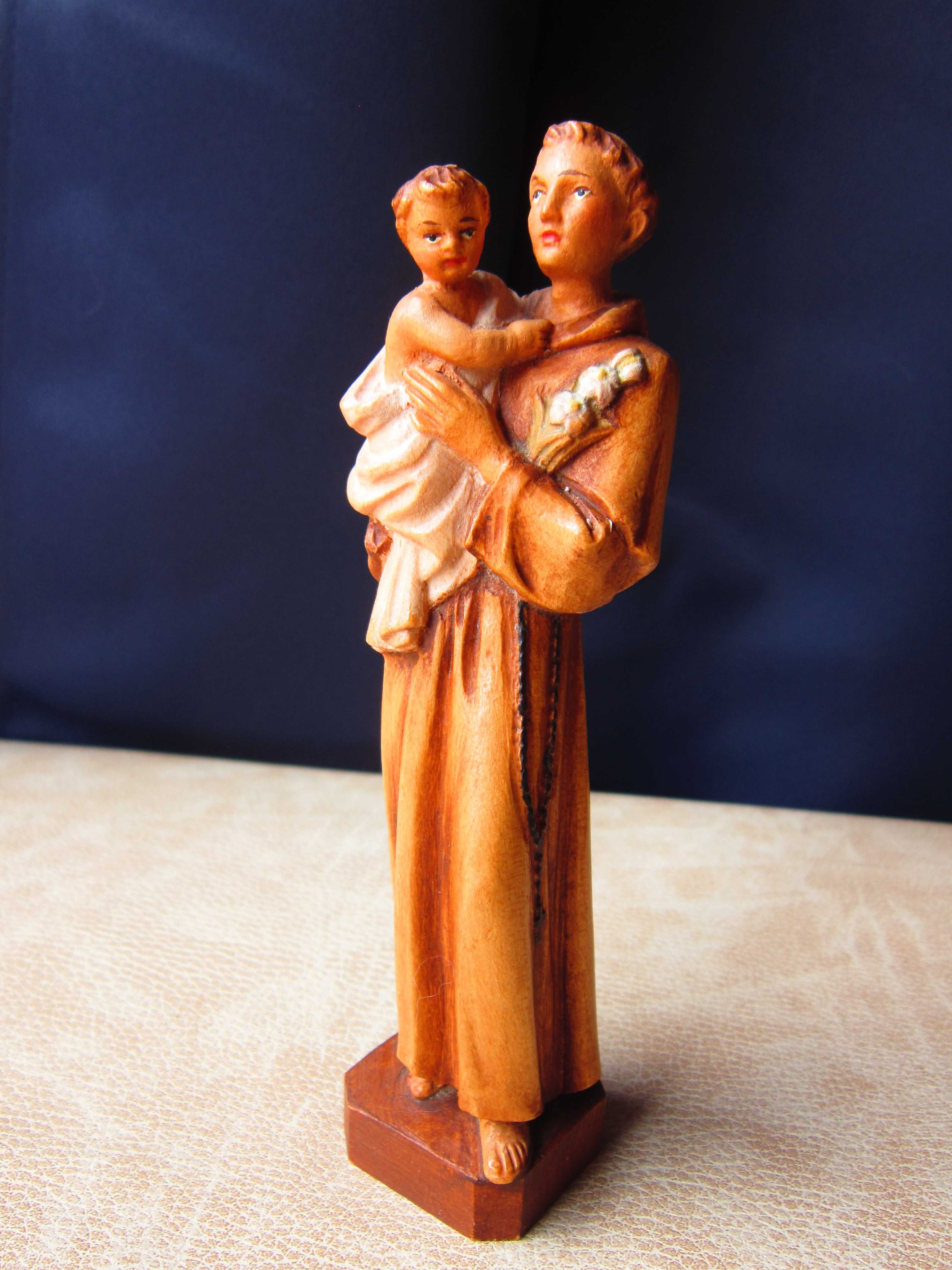 cadou rar Sf.Anton cu pruncul Iisus sculptura mica lemn colectie Italy