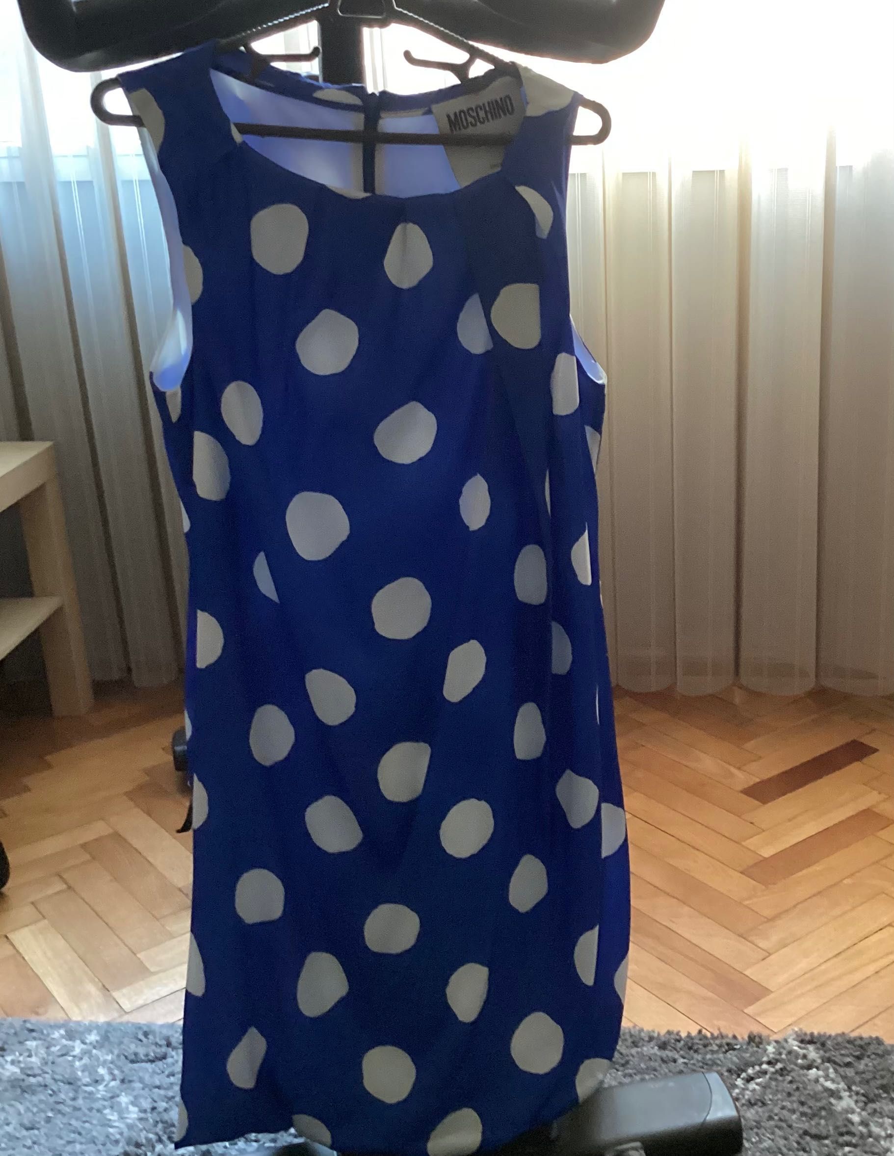 Дамска рокля, коприна, Moschino, синя на точки, S