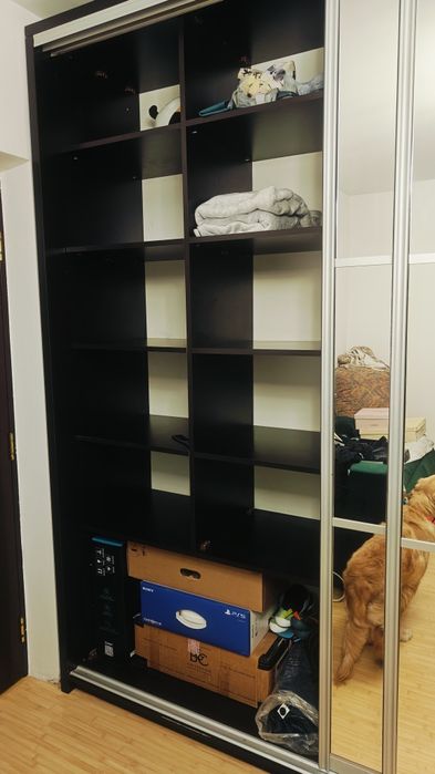 Dulap / Dressing cu uși glisante și oglinzi - 3,35 m - lemn maro