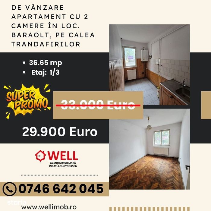 De vânzare apartament cu 2 camere în loc. Baraolt