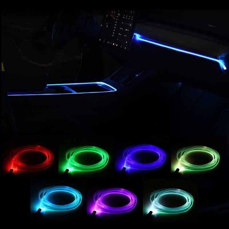 Fir RGB lumina ambientala auto mufa USB, multicolor 7 culori, 2m si 3m