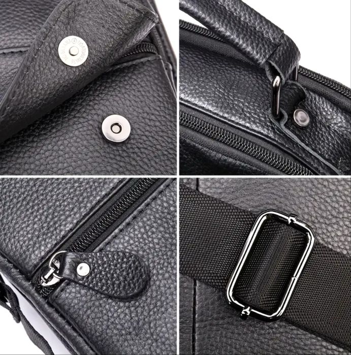 -20%Промоция•Традиционна и Делова мъжка чанта/Премиум черна ест. кожа!