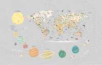 Фотообои Карта мира с планетами 525х290 см светлая