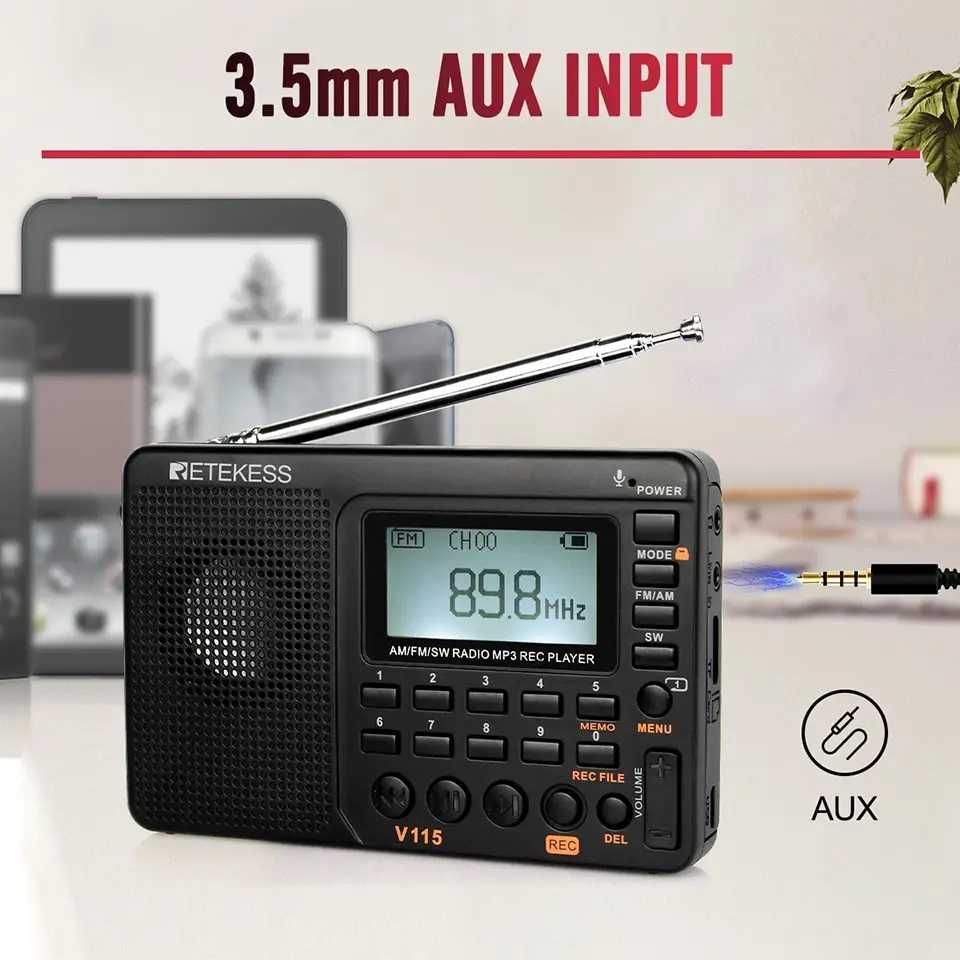 Качествено Портативно радио Retekess V115 AM/FM транзистор, MP3 и SD
