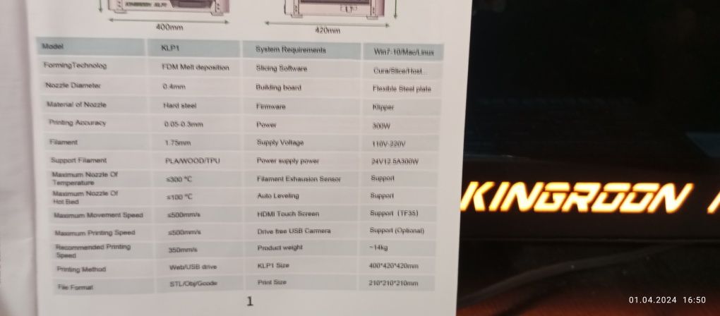 Продам 3д принтер Kingroon KLP1