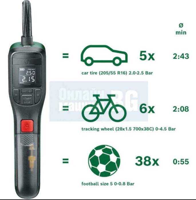 Bosch Easy Pump-акумулаторни компресори 3.6V /10.3 bar