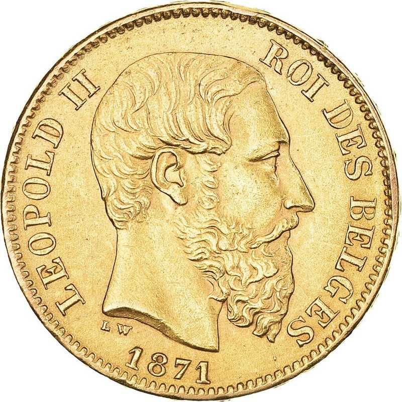 Monedă istorica din Aur - 20 Franci Leopold al II-lea Belgia 6.45 g