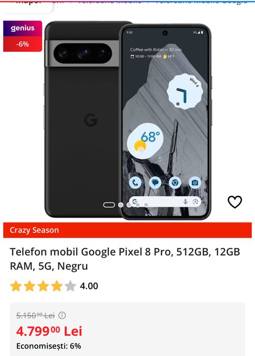 Google Pixel 8 Pro, 512GB, 12GB RAM, 5G, sigilat