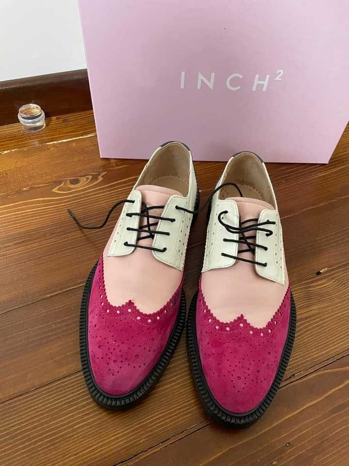 Италиански обувки INCH 2, Magenta & Blush Pink Derby Brogues, 39 номер