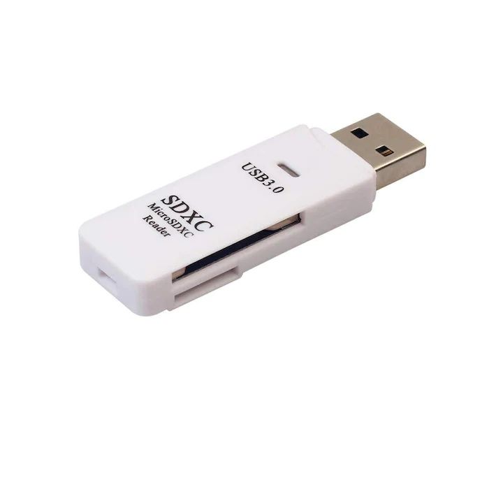 Cititor de carduri, inteligent cu USB 3.0, SD/TF, Alb