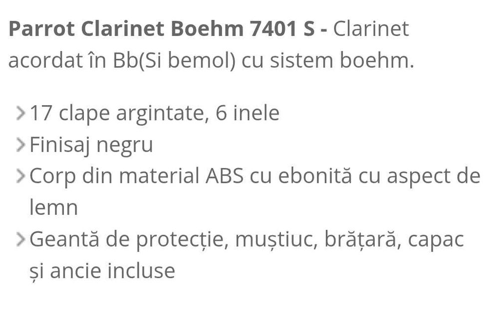 Vând Clarinet Parrot în Sib 7401S, utilizat 6 luni
